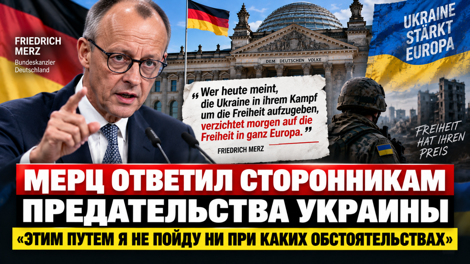 Мерц выступил против отказа от поддержки Украины: «Тогда завтра мы откажемся от свободы во всей Европе»