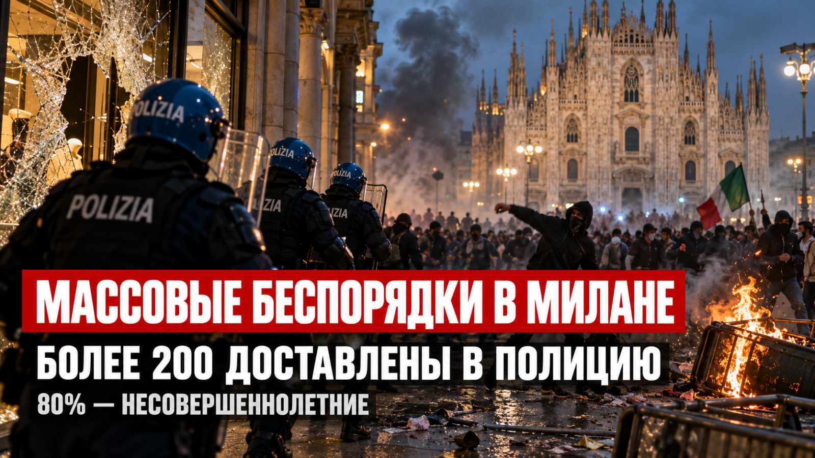 Милан охватили массовые беспорядки: более 200 человек доставлены в полицию, 80% — несовершеннолетние