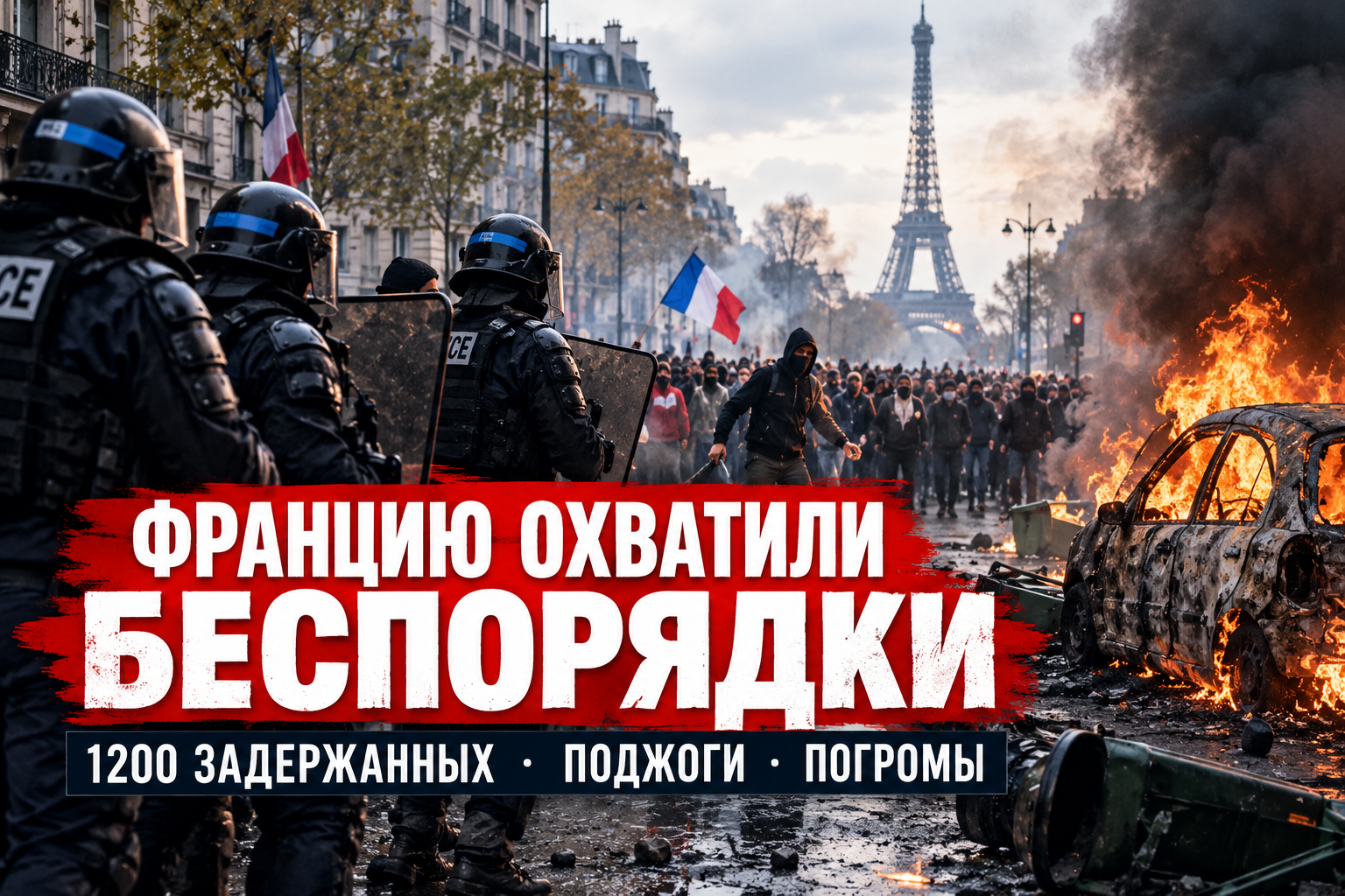 Массовые беспорядки во Франции: 1200 задержанных, 150 раненых полицейских и поджоги мэрий