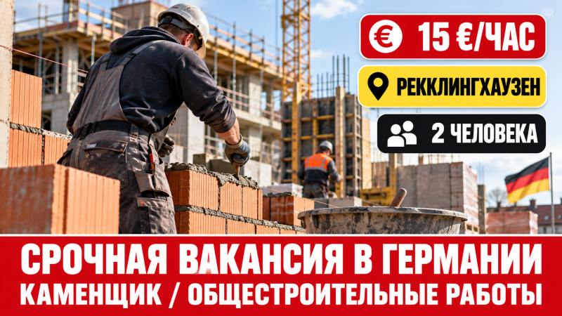 РАБОТА В ГЕРМАНИИ. Каменщик / специалист по общестроительным работам