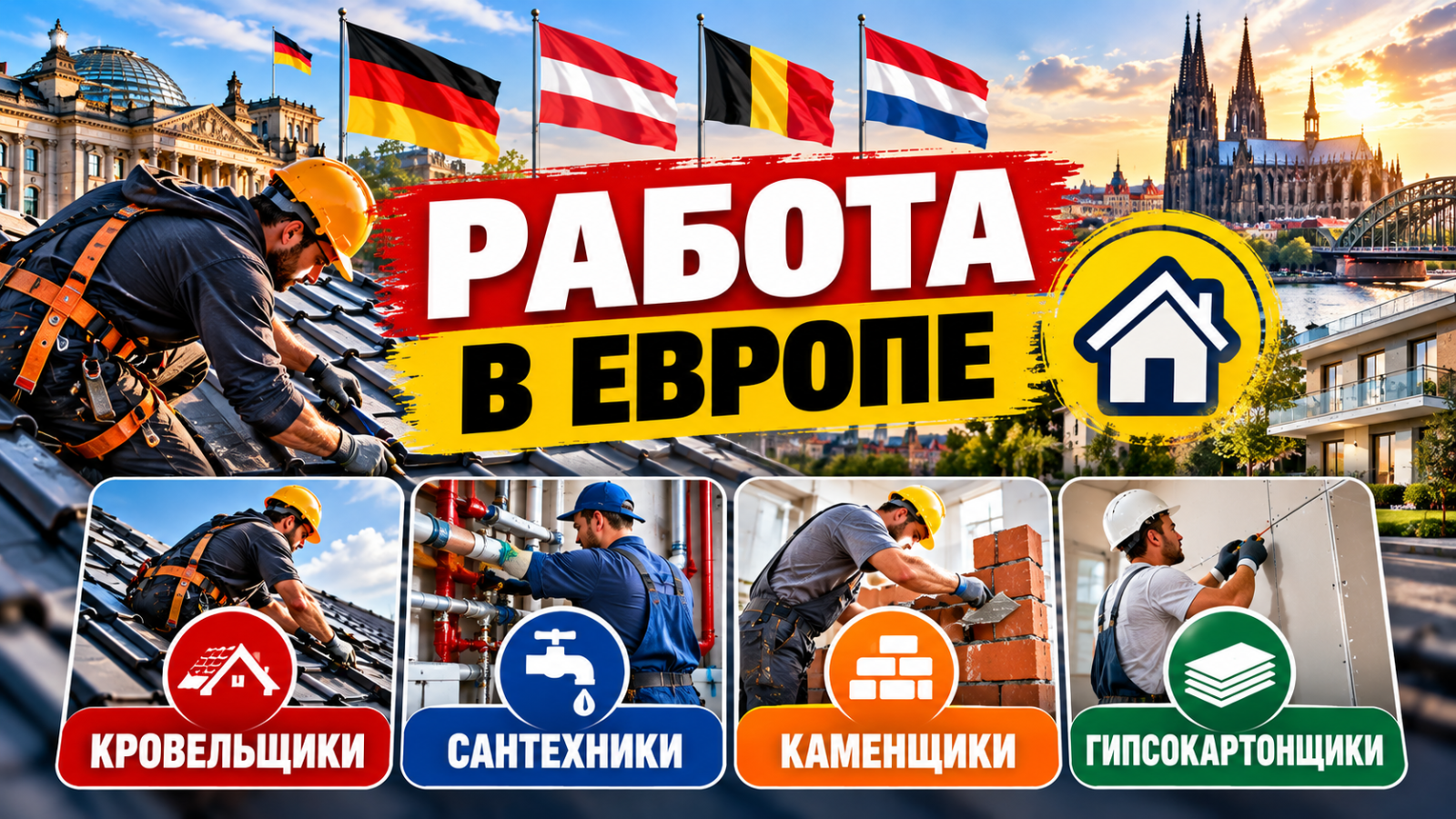 Работа в Европе для украинцев и граждан СНГ: вакансии строителей с бесплатным жильём в Германии, Австрии, Бельгии и Нидерландах